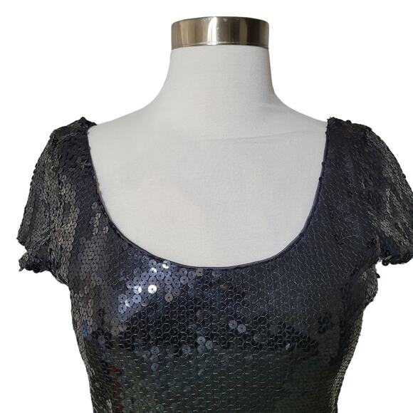 JS Boutique Women's Black Sequin Peplum Blouse Top Sequin Cap Sleeves Small - Picture 2 of 9